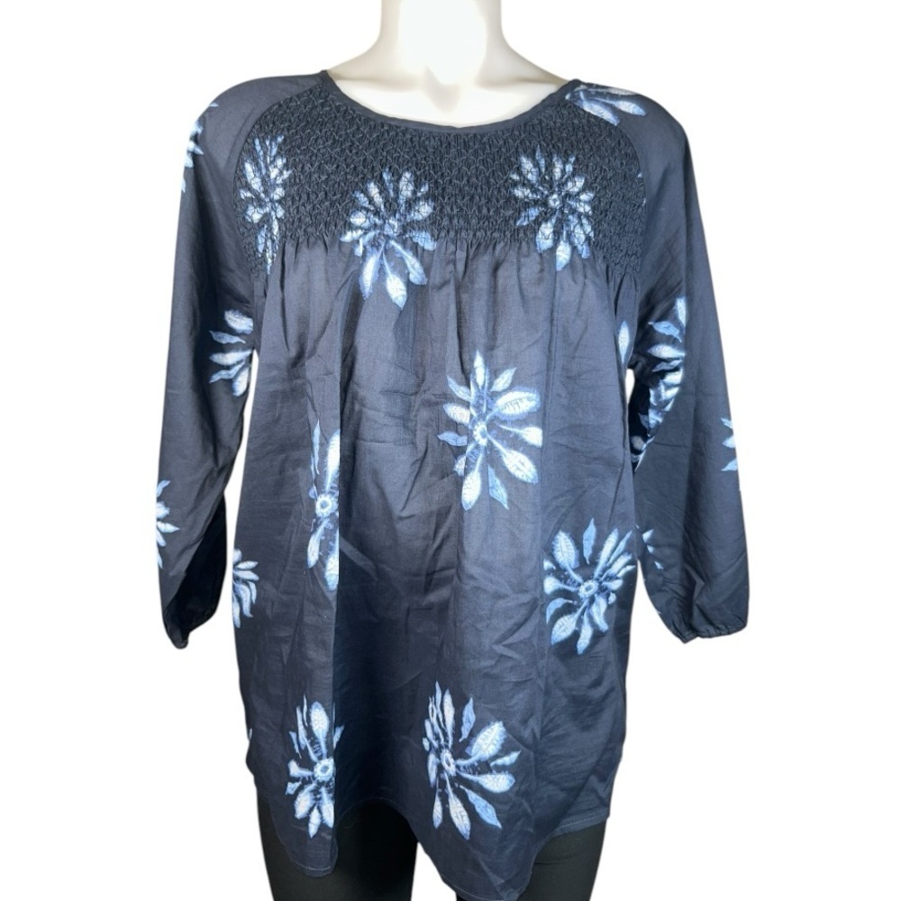 NWT Grand & Greene Top Sise M Blouse Blue Crochet